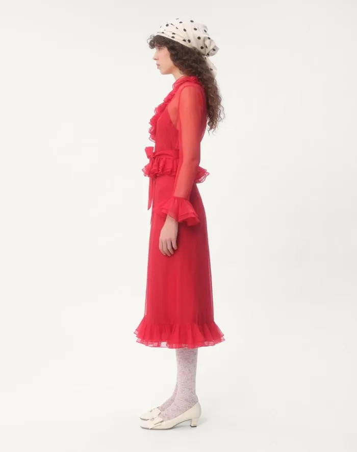 Valentino Dresses Woman Organza Midi Dress For Woman In Red Red Valentino Dresses Woman Organza Midi Dress For Woman In Red Red