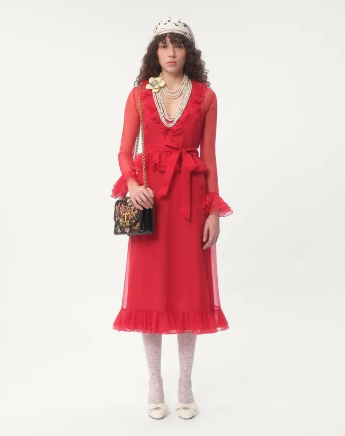 Valentino Dresses Woman Organza Midi Dress For Woman In Red Red Valentino Dresses Woman Organza Midi Dress For Woman In Red Red