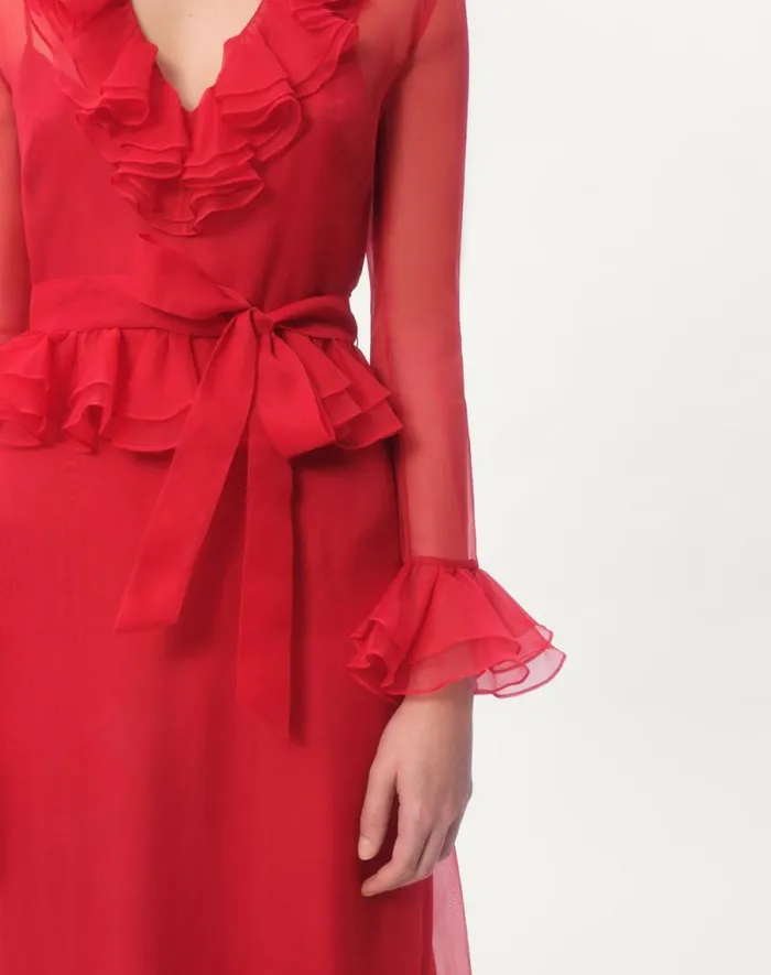 Valentino Dresses Woman Organza Midi Dress For Woman In Red Red Valentino Dresses Woman Organza Midi Dress For Woman In Red Red