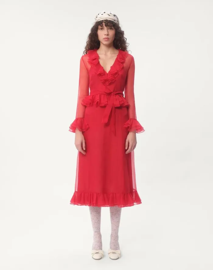 Valentino Dresses Woman Organza Midi Dress For Woman In Red Red Valentino Dresses Woman Organza Midi Dress For Woman In Red Red