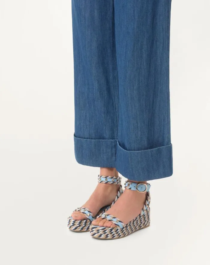 Valentino Espadrilles And Wedges Woman Rockstud Flatform Sandal In Calfskin 45mm For Woman In Blueivory Blueivory Valentino Espadrilles And Wedges Woman Rockstud Flatform Sandal In Calfskin 45mm For Woman In Blueivory Blueivory