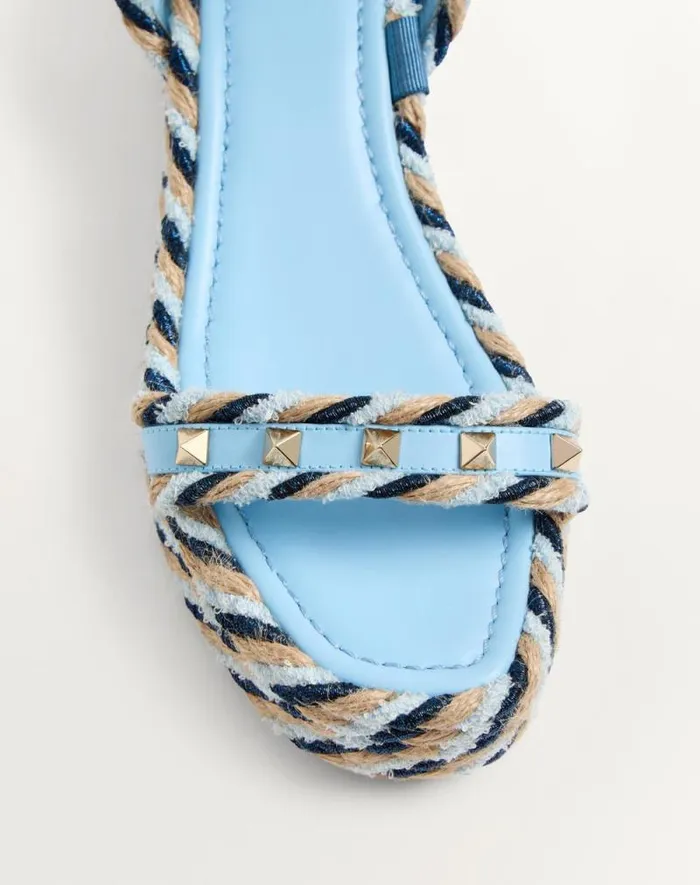 Valentino Espadrilles And Wedges Woman Rockstud Flatform Sandal In Calfskin 45mm For Woman In Blueivory Blueivory Valentino Espadrilles And Wedges Woman Rockstud Flatform Sandal In Calfskin 45mm For Woman In Blueivory Blueivory