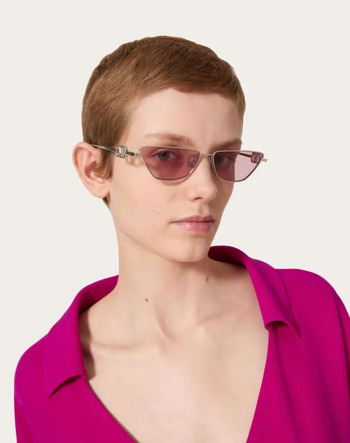 Valentino Eyewear Woman Vlogo Sign Cateye Titanium Frame In Maroon Maroon