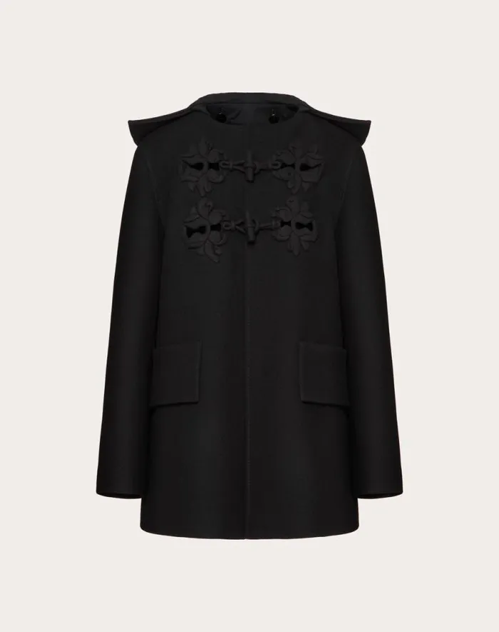 Valentino Jackets And Blazers Woman Pea Coat In Embroidered Compact Coat For Woman In Black Black Valentino Jackets And Blazers Woman Pea Coat In Embroidered Compact Coat For Woman In Black Black