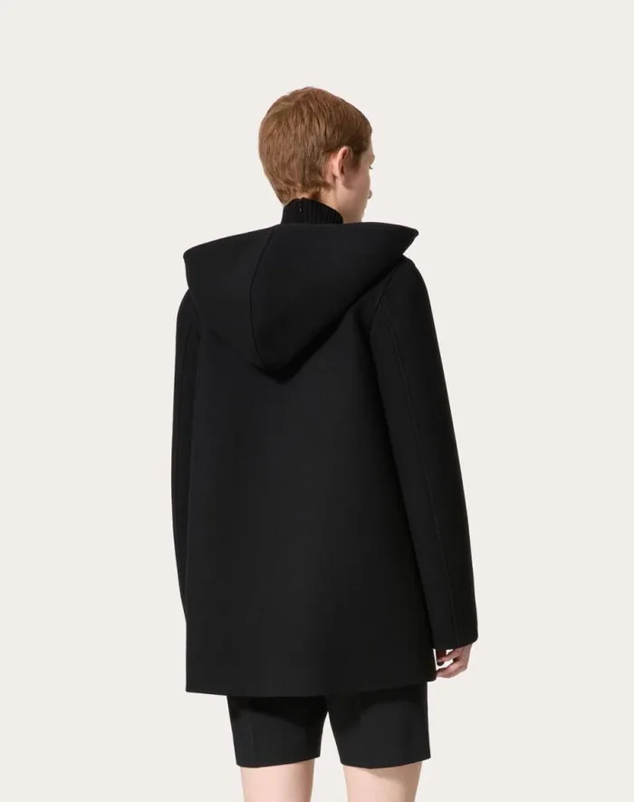 Valentino Jackets And Blazers Woman Pea Coat In Embroidered Compact Coat For Woman In Black Black Valentino Jackets And Blazers Woman Pea Coat In Embroidered Compact Coat For Woman In Black Black