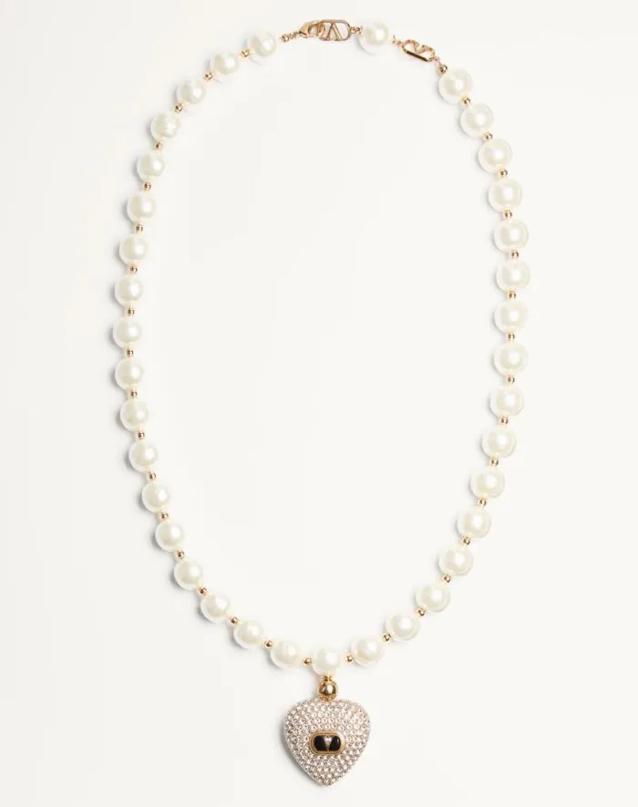 Valentino Jewelry Woman Coeur Royal Necklace In Metal Enamel Pearls And Swarovski Crystals For Woman In Multicolor Multicolor Valentino Jewelry Woman Coeur Royal Necklace In Metal Enamel Pearls And Swarovski Crystals For Woman In Multicolor Multicolor