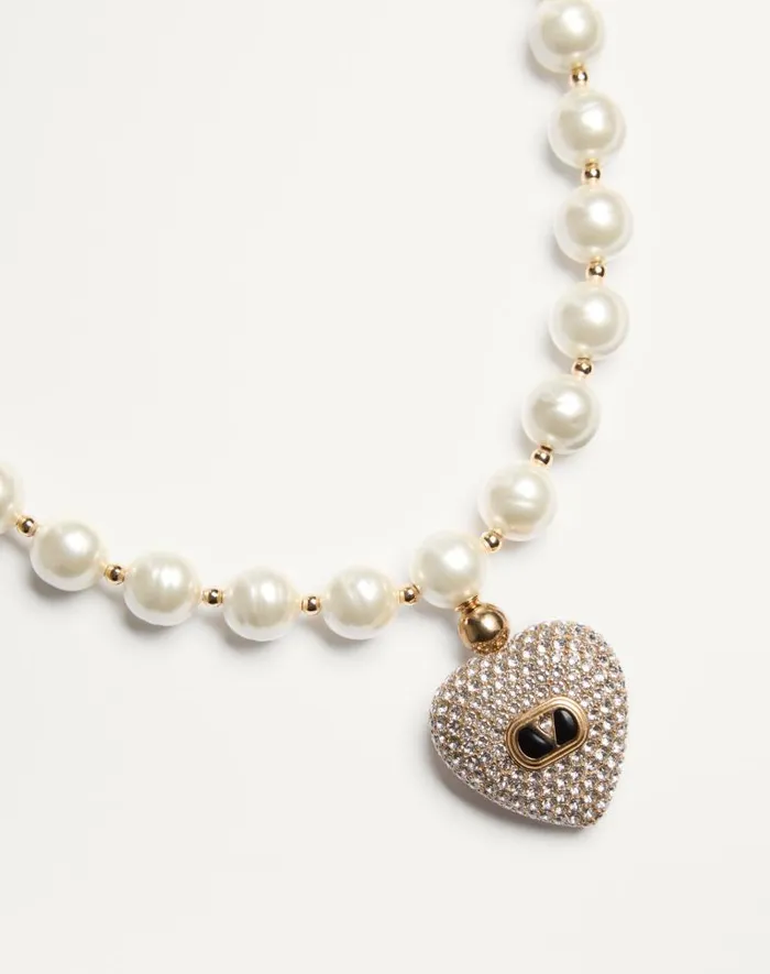 Valentino Jewelry Woman Coeur Royal Necklace In Metal Enamel Pearls And Swarovski Crystals For Woman In Multicolor Multicolor Valentino Jewelry Woman Coeur Royal Necklace In Metal Enamel Pearls And Swarovski Crystals For Woman In Multicolor Multicolor