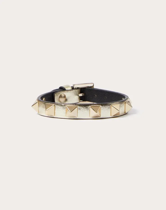 Valentino Jewelry Woman Rockstud Laminated Leather Bracelet For Woman In Platinum Platinum Valentino Jewelry Woman Rockstud Laminated Leather Bracelet For Woman In Platinum Platinum