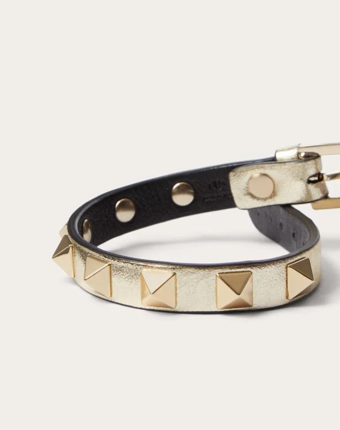 Valentino Jewelry Woman Rockstud Laminated Leather Bracelet For Woman In Platinum Platinum Valentino Jewelry Woman Rockstud Laminated Leather Bracelet For Woman In Platinum Platinum