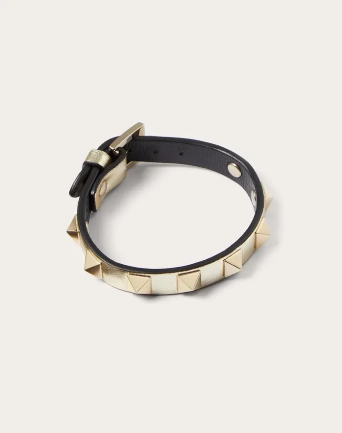 Valentino Jewelry Woman Rockstud Laminated Leather Bracelet For Woman In Platinum Platinum Valentino Jewelry Woman Rockstud Laminated Leather Bracelet For Woman In Platinum Platinum
