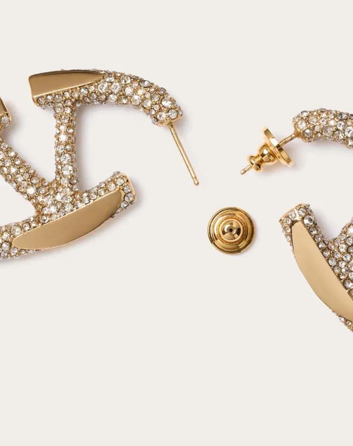 Valentino Jewelry Woman The Bold Edition Vlogo Metal And Swarovski Crystal Earrings For Woman In Gold Gold Valentino Jewelry Woman The Bold Edition Vlogo Metal And Swarovski Crystal Earrings For Woman In Gold Gold