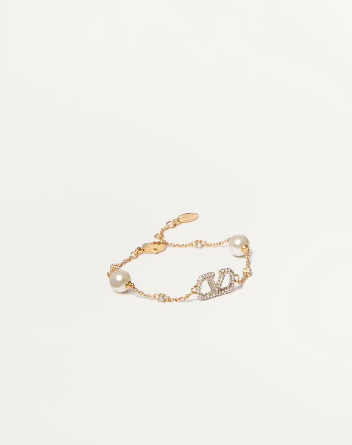 Valentino Jewelry Woman Vlogo Signature Bracelet In Metal Swarovski Crystals And Pearls For Woman In Gold Gold Valentino Jewelry Woman Vlogo Signature Bracelet In Metal Swarovski Crystals And Pearls For Woman In Gold Gold