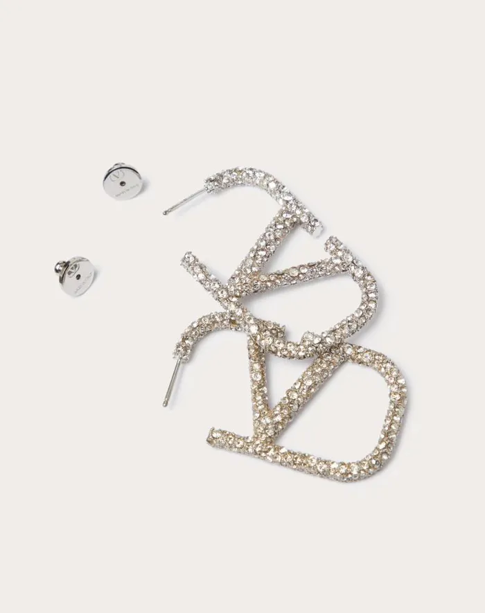 Valentino Jewelry Woman Vlogo Signature Earrings In Metal And Swarovski Crystals For Woman In Palladium Palladium Valentino Jewelry Woman Vlogo Signature Earrings In Metal And Swarovski Crystals For Woman In Palladium Palladium