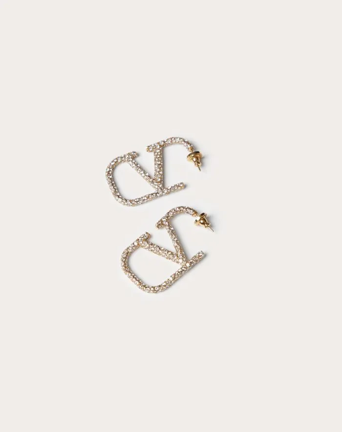Valentino Jewelry Woman Vlogo Signature Earrings In Metal And Swarovski Crystals For Woman In Palladium Palladium Valentino Jewelry Woman Vlogo Signature Earrings In Metal And Swarovski Crystals For Woman In Palladium Palladium