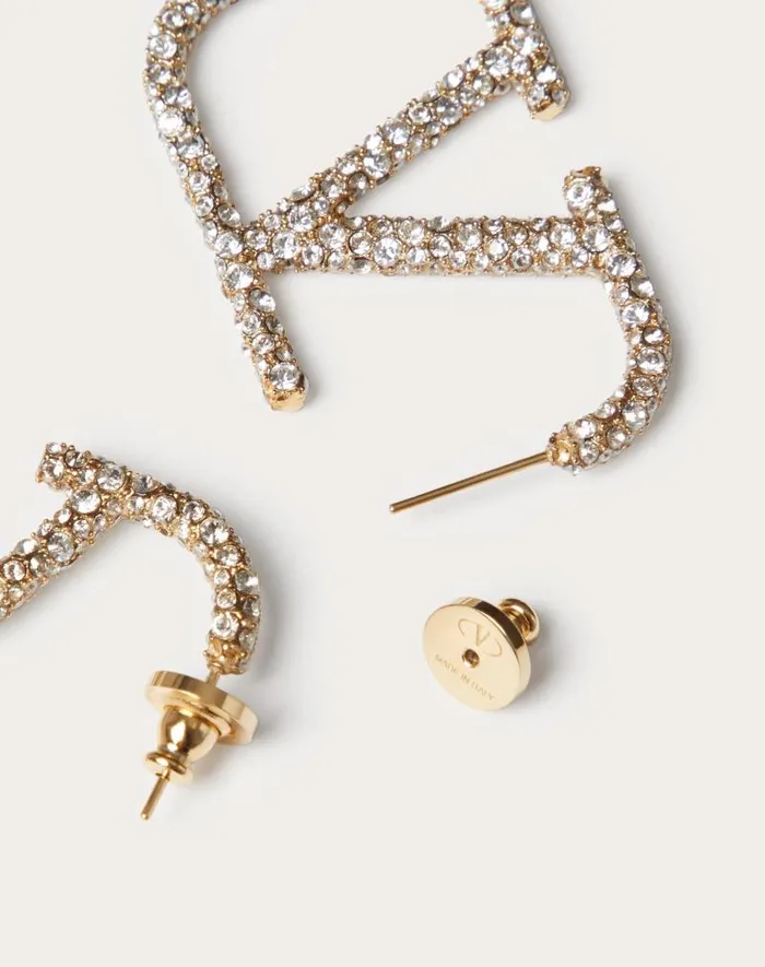Valentino Jewelry Woman Vlogo Signature Earrings In Metal And Swarovski Crystals For Woman In Palladium Palladium Valentino Jewelry Woman Vlogo Signature Earrings In Metal And Swarovski Crystals For Woman In Palladium Palladium