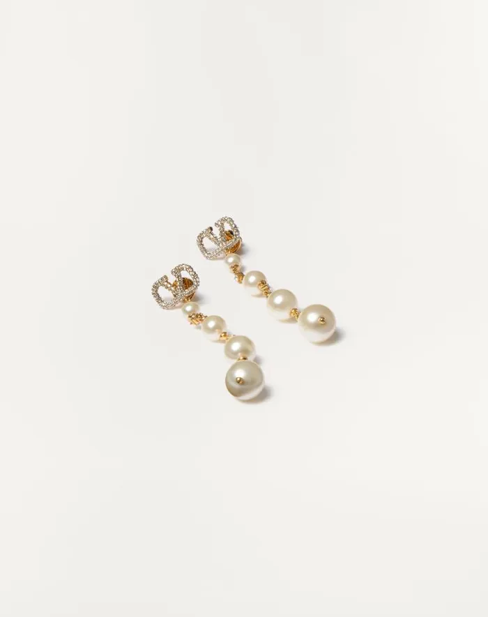 Valentino Jewelry Woman Vlogo Signature Earrings In Metal Swarovski For Woman In Gold Gold Valentino Jewelry Woman Vlogo Signature Earrings In Metal Swarovski For Woman In Gold Gold