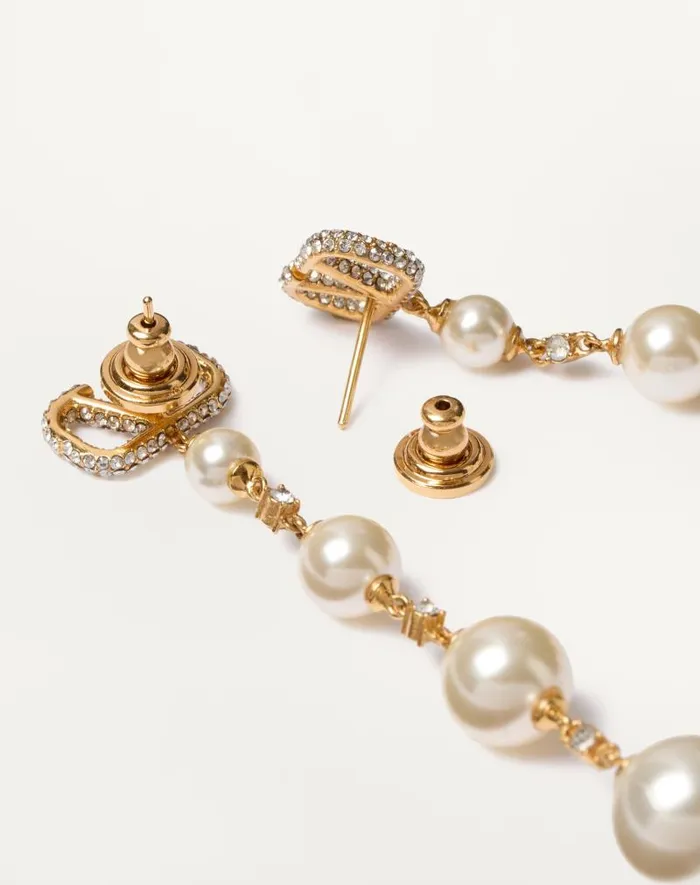 Valentino Jewelry Woman Vlogo Signature Earrings In Metal Swarovski For Woman In Gold Gold Valentino Jewelry Woman Vlogo Signature Earrings In Metal Swarovski For Woman In Gold Gold