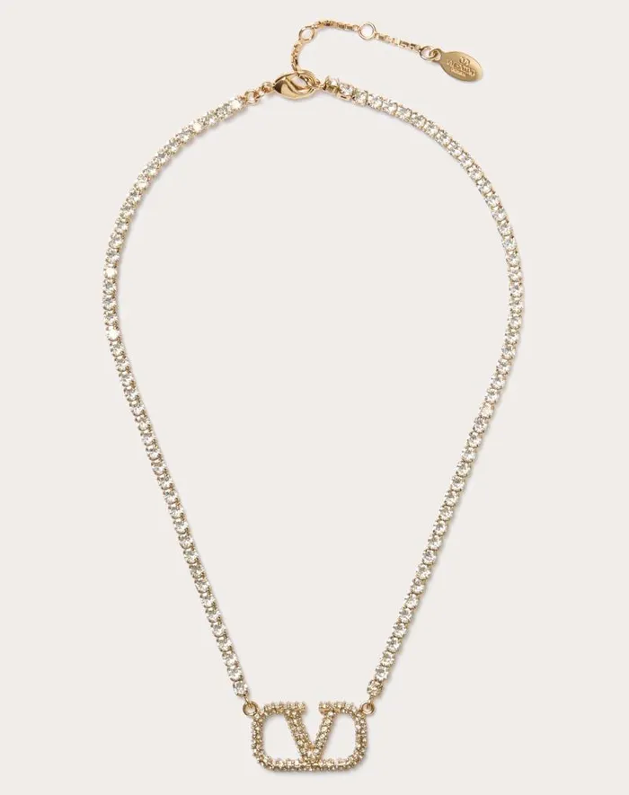 Valentino Jewelry Woman Vlogo Signature Metal And Swarovski Crystal Necklace For Woman In Gold Gold Valentino Jewelry Woman Vlogo Signature Metal And Swarovski Crystal Necklace For Woman In Gold Gold