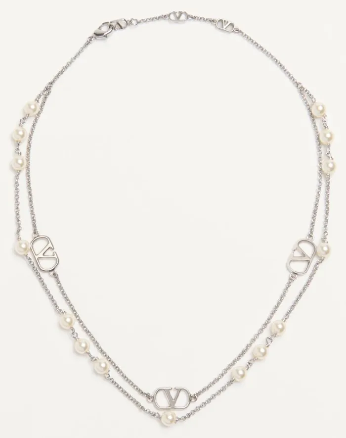 Valentino Jewelry Woman Vlogo Signature Metal Necklace With Swarovski Pearls For Woman In Palladium Palladium Valentino Jewelry Woman Vlogo Signature Metal Necklace With Swarovski Pearls For Woman In Palladium Palladium