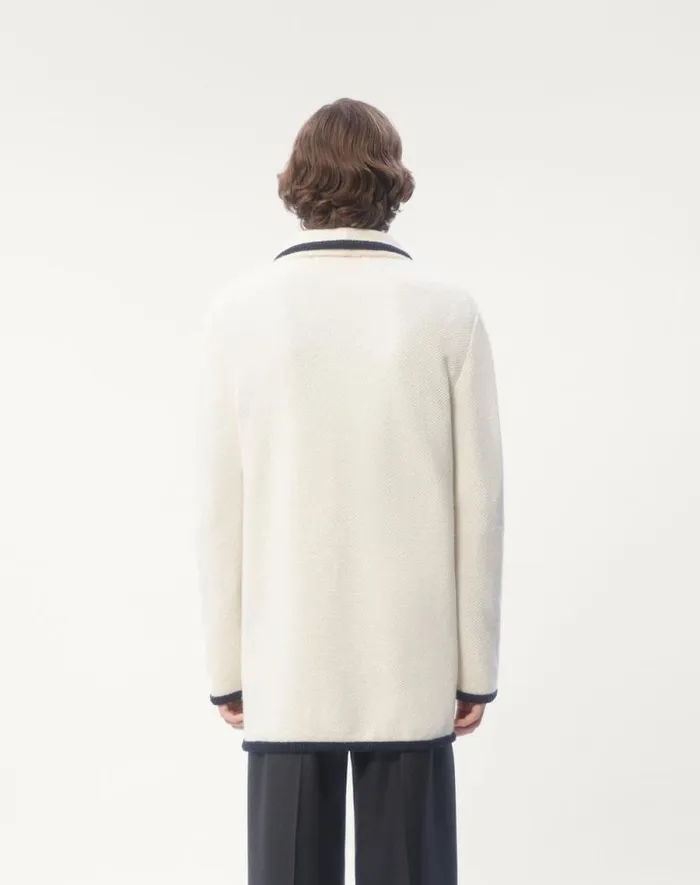 Valentino Knitwear Man Singlebreasted Wool And Cotton Jacket With Torchon Piping For Man In Butterindigo Butterindigo Valentino Knitwear Man Singlebreasted Wool And Cotton Jacket With Torchon Piping For Man In Butterindigo Butterindigo