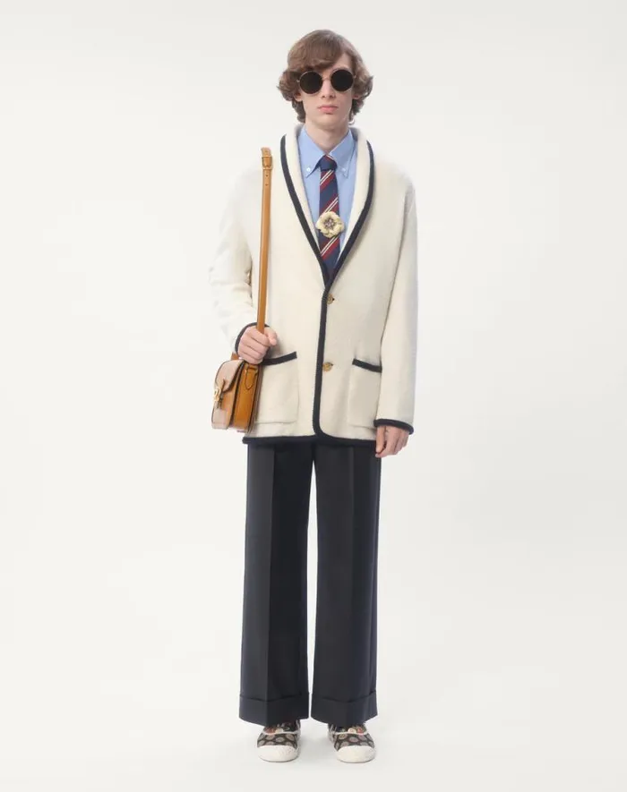 Valentino Knitwear Man Singlebreasted Wool And Cotton Jacket With Torchon Piping For Man In Butterindigo Butterindigo Valentino Knitwear Man Singlebreasted Wool And Cotton Jacket With Torchon Piping For Man In Butterindigo Butterindigo