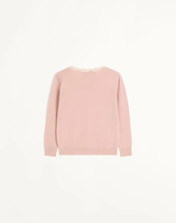 Valentino Knitwear Woman Embroidered Wool And Lace Cardigan For Woman In Blueivory Blueivory Valentino Knitwear Woman Embroidered Wool And Lace Cardigan For Woman In Blueivory Blueivory