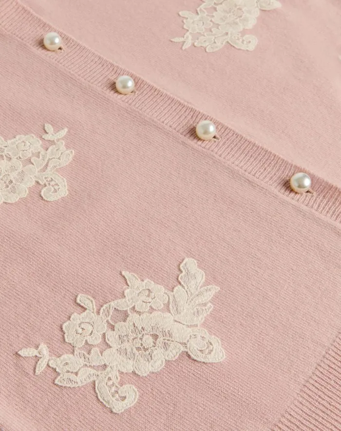 Valentino Knitwear Woman Embroidered Wool And Lace Cardigan For Woman In Blueivory Blueivory Valentino Knitwear Woman Embroidered Wool And Lace Cardigan For Woman In Blueivory Blueivory