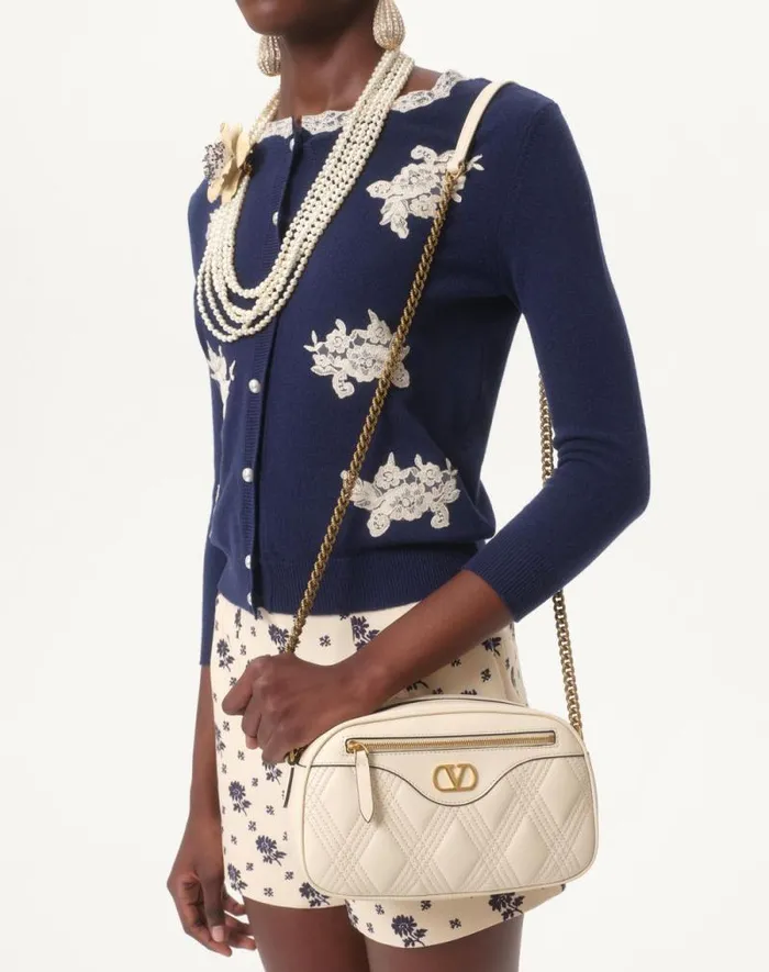 Valentino Knitwear Woman Embroidered Wool And Lace Cardigan For Woman In Blueivory Blueivory Valentino Knitwear Woman Embroidered Wool And Lace Cardigan For Woman In Blueivory Blueivory