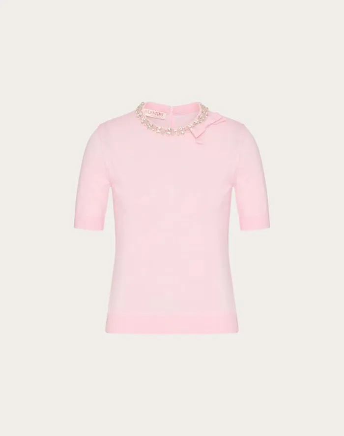 Valentino Knitwear Woman Embroidered Wool Sweater For Woman In Azure Azure Valentino Knitwear Woman Embroidered Wool Sweater For Woman In Azure Azure