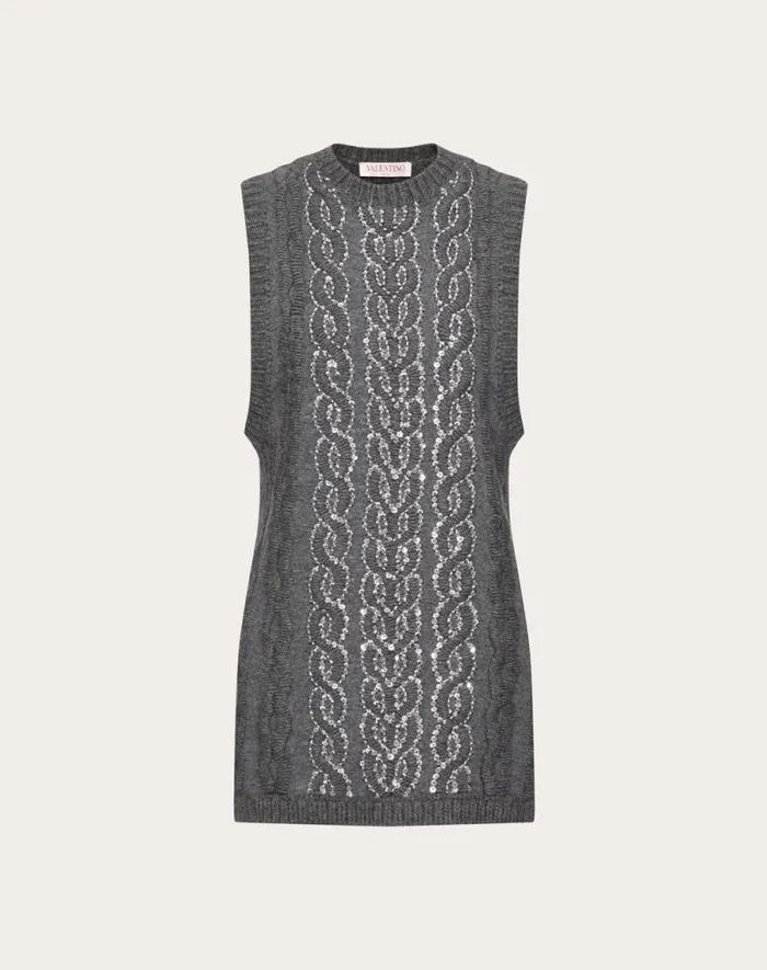 Valentino Knitwear Woman Embroidered Wool Top For Woman In Grey Grey