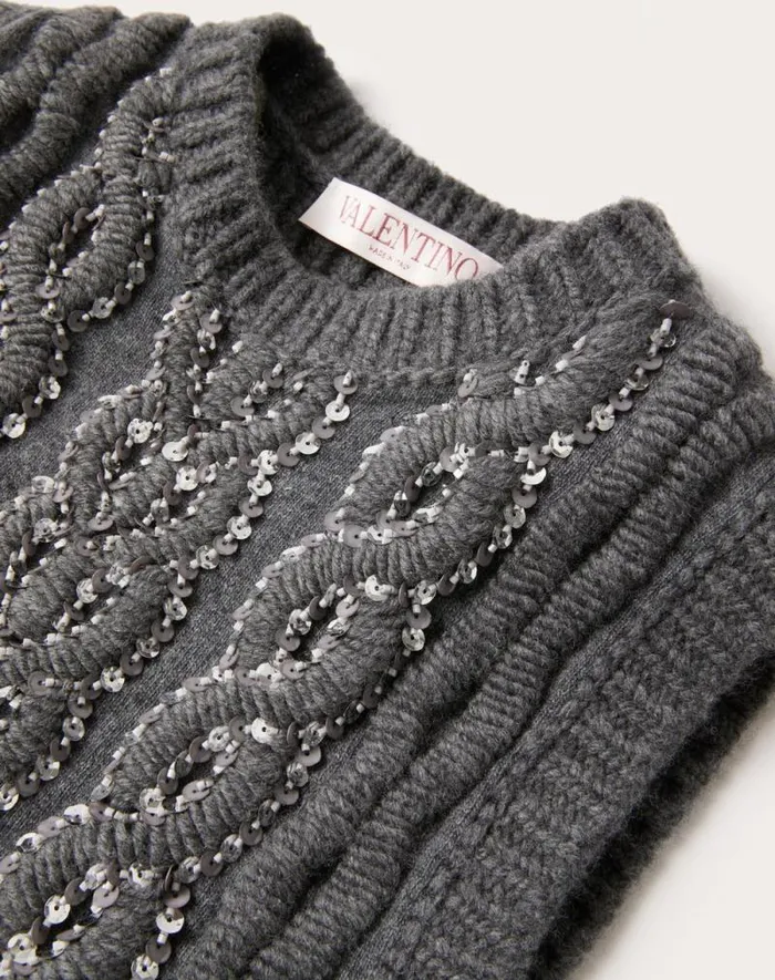 Valentino Knitwear Woman Embroidered Wool Top For Woman In Grey Grey Valentino Knitwear Woman Embroidered Wool Top For Woman In Grey Grey