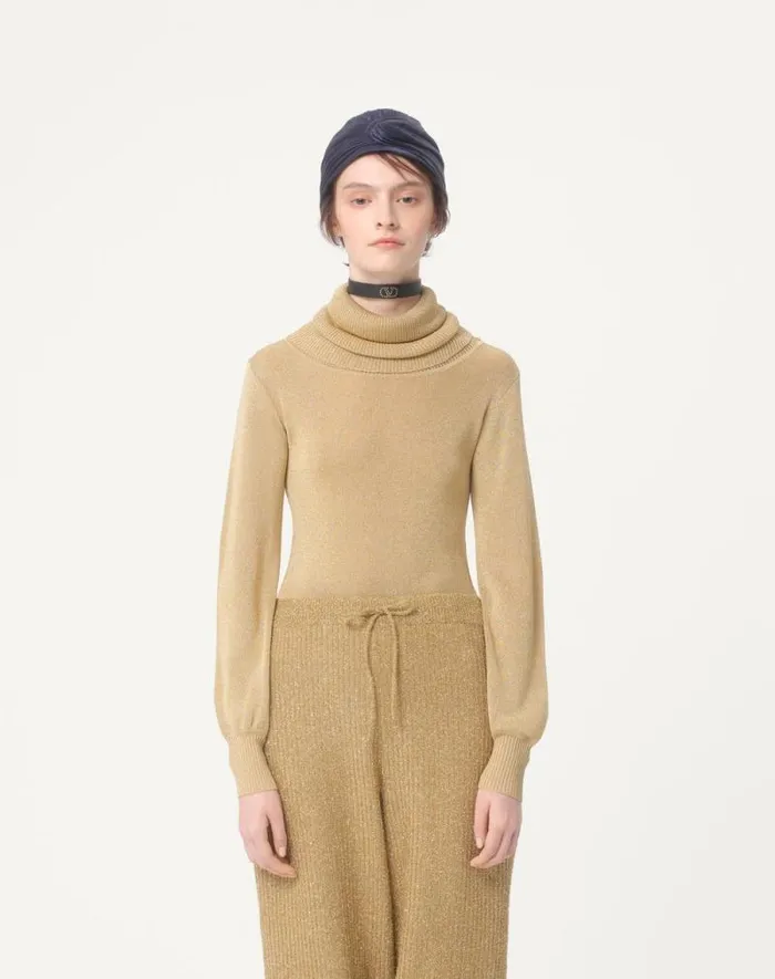 Valentino Knitwear Woman Lurex Sweater For Woman In Gold Gold Valentino Knitwear Woman Lurex Sweater For Woman In Gold Gold