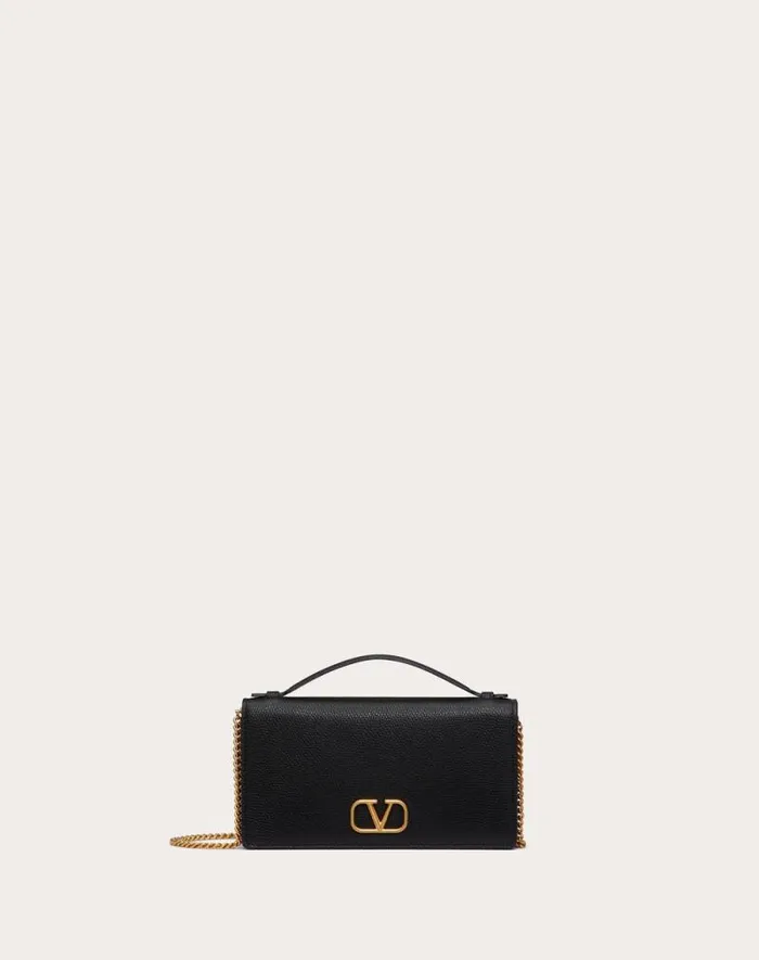 Valentino Mini Bags Woman Vlogo Signature Grainy Calfskin Wallet With Chain For Woman In Black Black Valentino Mini Bags Woman Vlogo Signature Grainy Calfskin Wallet With Chain For Woman In Black Black