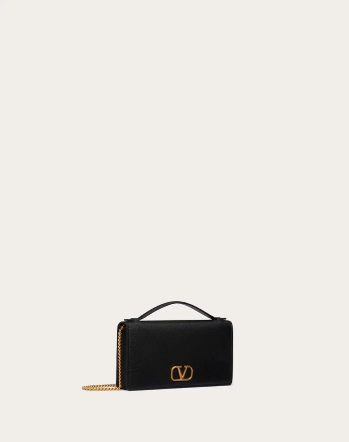 Valentino Mini Bags Woman Vlogo Signature Grainy Calfskin Wallet With Chain For Woman In Black Black Valentino Mini Bags Woman Vlogo Signature Grainy Calfskin Wallet With Chain For Woman In Black Black