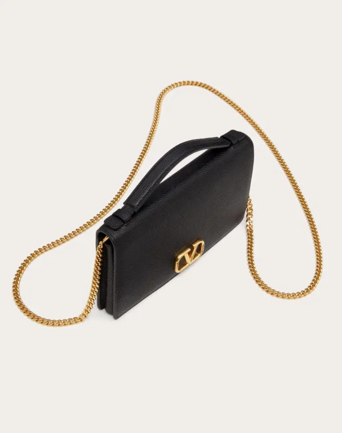 Valentino Mini Bags Woman Vlogo Signature Grainy Calfskin Wallet With Chain For Woman In Black Black Valentino Mini Bags Woman Vlogo Signature Grainy Calfskin Wallet With Chain For Woman In Black Black