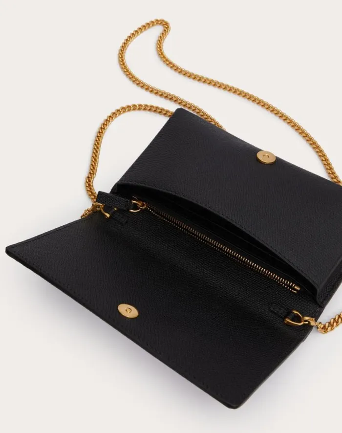 Valentino Mini Bags Woman Vlogo Signature Grainy Calfskin Wallet With Chain For Woman In Black Black Valentino Mini Bags Woman Vlogo Signature Grainy Calfskin Wallet With Chain For Woman In Black Black