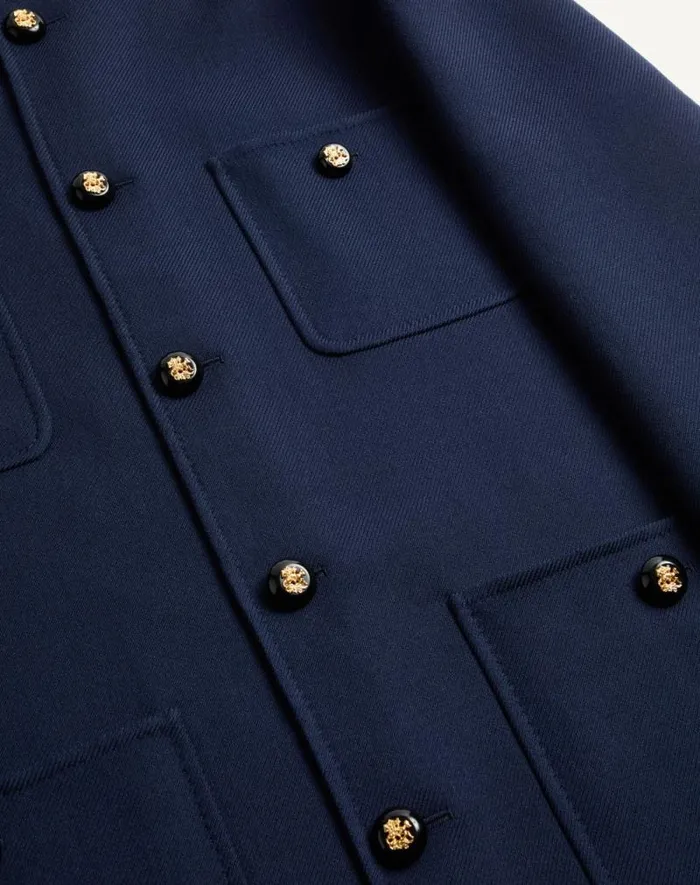 Valentino Outerwear Man Double Wool Jacket With Mandarin Collar For Man In Indigo Indigo Valentino Outerwear Man Double Wool Jacket With Mandarin Collar For Man In Indigo Indigo