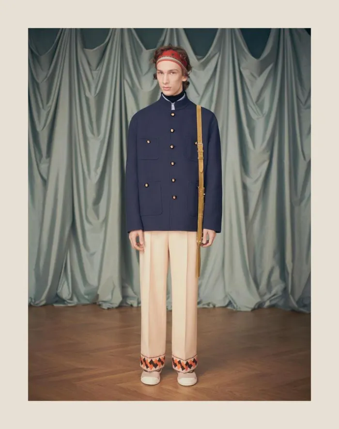 Valentino Outerwear Man Double Wool Jacket With Mandarin Collar For Man In Indigo Indigo Valentino Outerwear Man Double Wool Jacket With Mandarin Collar For Man In Indigo Indigo