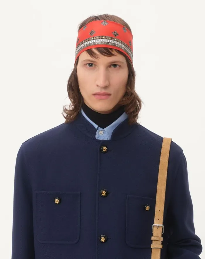 Valentino Outerwear Man Double Wool Jacket With Mandarin Collar For Man In Indigo Indigo Valentino Outerwear Man Double Wool Jacket With Mandarin Collar For Man In Indigo Indigo
