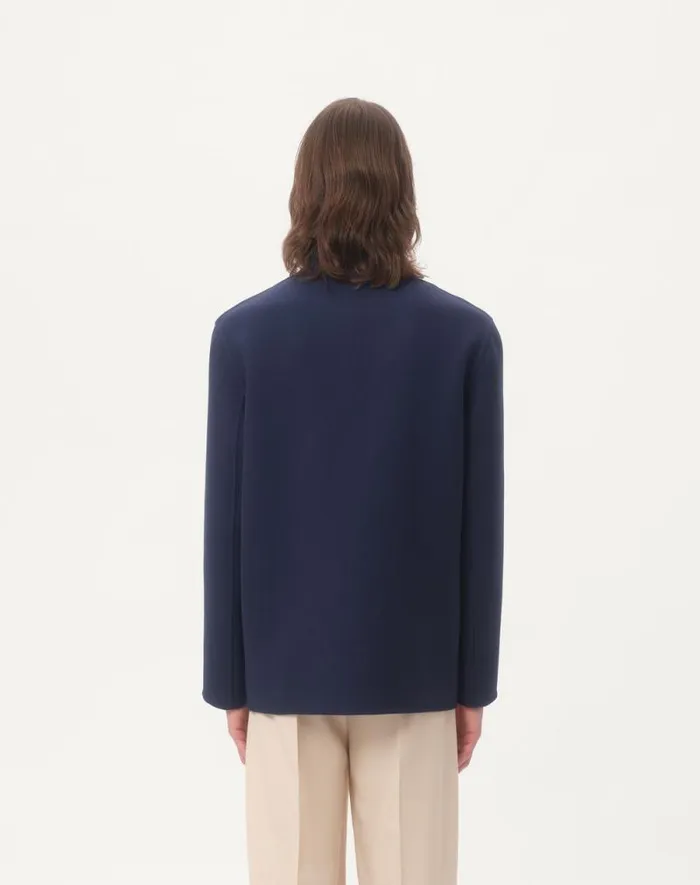 Valentino Outerwear Man Double Wool Jacket With Mandarin Collar For Man In Indigo Indigo Valentino Outerwear Man Double Wool Jacket With Mandarin Collar For Man In Indigo Indigo