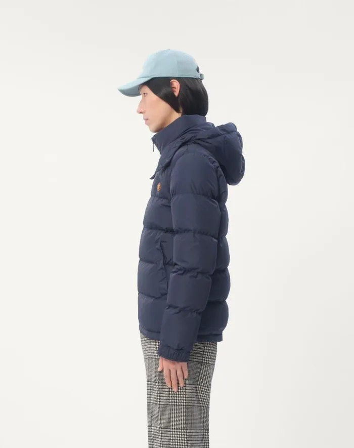 Valentino Outerwear Man Nylon Hooded Down Jacket With Vlogo Patch For Man In Blue Blue Valentino Outerwear Man Nylon Hooded Down Jacket With Vlogo Patch For Man In Blue Blue