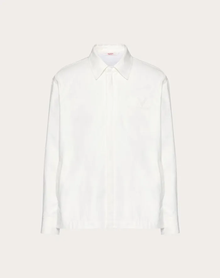 Valentino Outerwear Man Stretch Cotton Canvas Jacket With Rubberized V Detail For Man In Ivory Ivory Valentino Outerwear Man Stretch Cotton Canvas Jacket With Rubberized V Detail For Man In Ivory Ivory