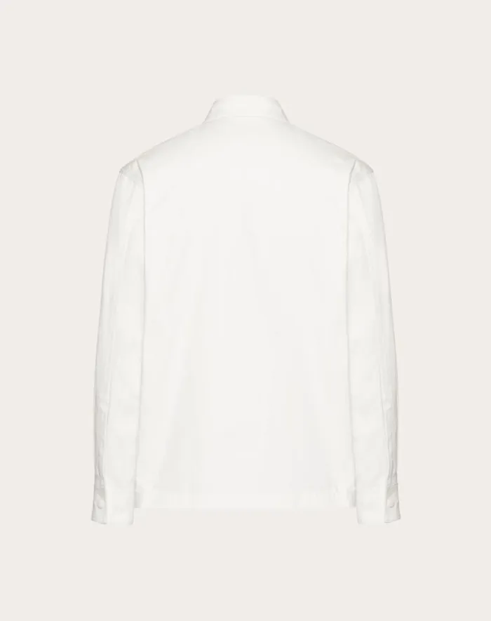 Valentino Outerwear Man Stretch Cotton Canvas Jacket With Rubberized V Detail For Man In Ivory Ivory Valentino Outerwear Man Stretch Cotton Canvas Jacket With Rubberized V Detail For Man In Ivory Ivory