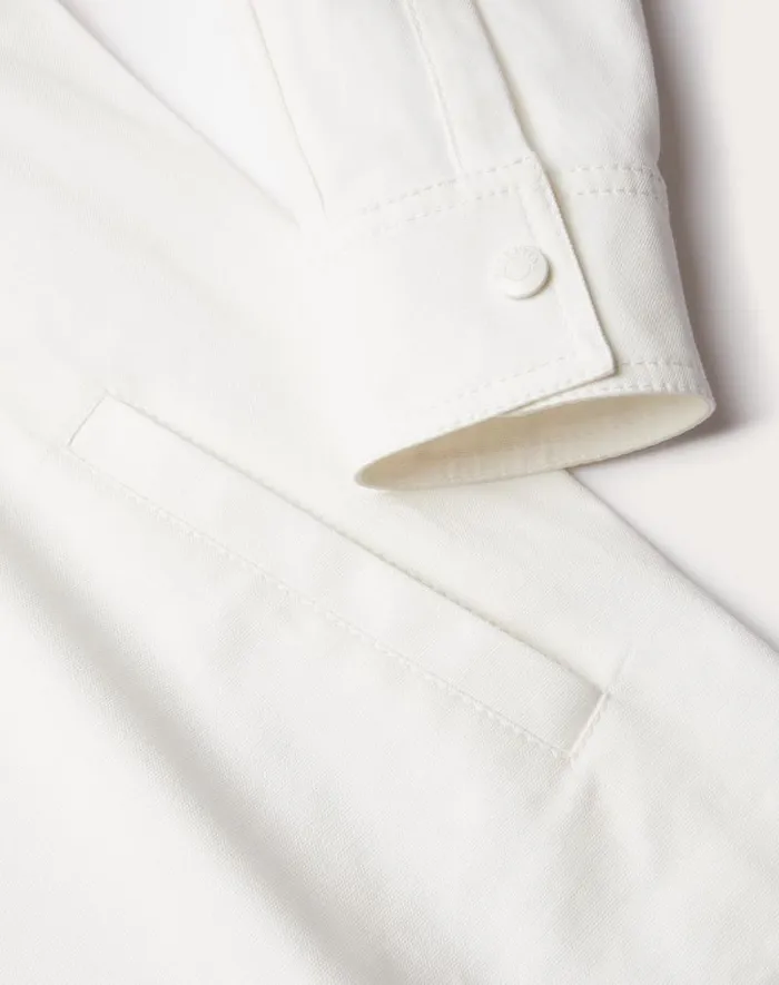 Valentino Outerwear Man Stretch Cotton Canvas Jacket With Rubberized V Detail For Man In Ivory Ivory Valentino Outerwear Man Stretch Cotton Canvas Jacket With Rubberized V Detail For Man In Ivory Ivory