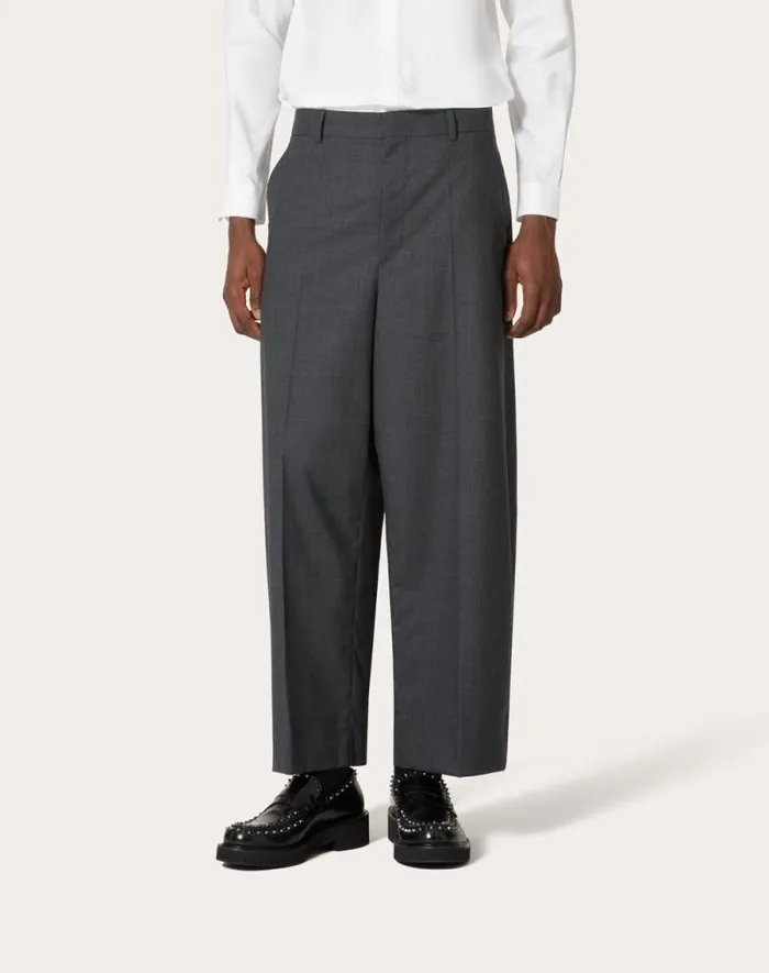 Valentino Pants And Shorts Man Wool Pants For Man In Grey Grey Valentino Pants And Shorts Man Wool Pants For Man In Grey Grey