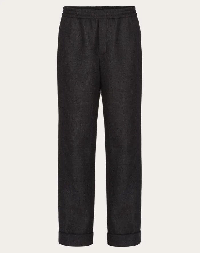 Valentino Pants And Shorts Man Wool Tweed Pajama Pants For Man In Black Black Valentino Pants And Shorts Man Wool Tweed Pajama Pants For Man In Black Black