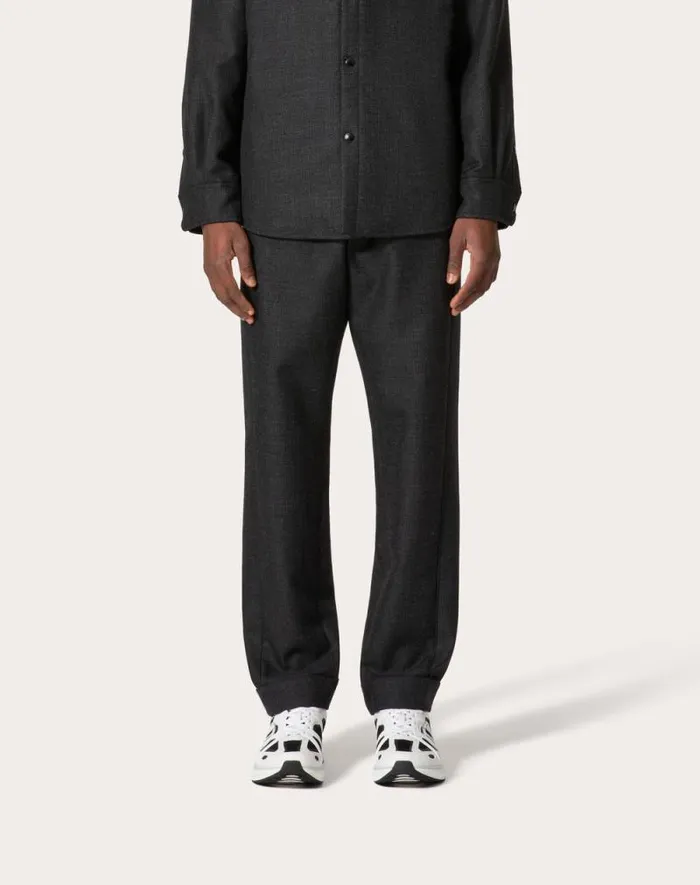 Valentino Pants And Shorts Man Wool Tweed Pajama Pants For Man In Black Black Valentino Pants And Shorts Man Wool Tweed Pajama Pants For Man In Black Black