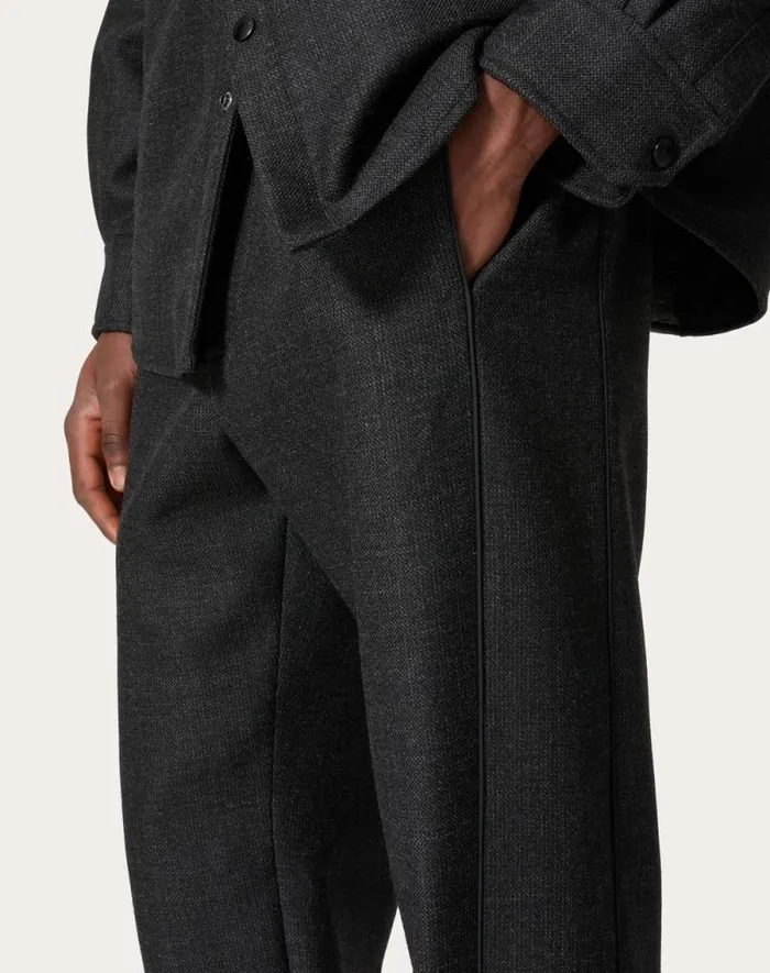 Valentino Pants And Shorts Man Wool Tweed Pajama Pants For Man In Black Black Valentino Pants And Shorts Man Wool Tweed Pajama Pants For Man In Black Black