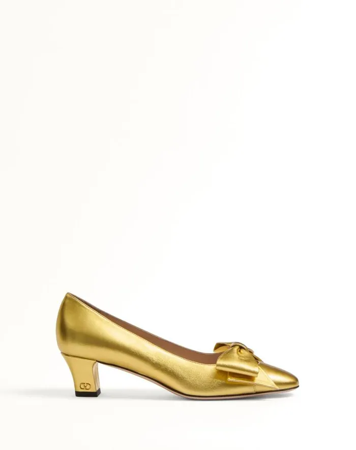 Valentino Pumps Woman Bowow Pumps In Laminated Nappa 45mm For Woman In Gold Gold Valentino Pumps Woman Bowow Pumps In Laminated Nappa 45mm For Woman In Gold Gold