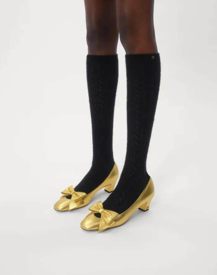 Valentino Pumps Woman Bowow Pumps In Laminated Nappa 45mm For Woman In Gold Gold Valentino Pumps Woman Bowow Pumps In Laminated Nappa 45mm For Woman In Gold Gold